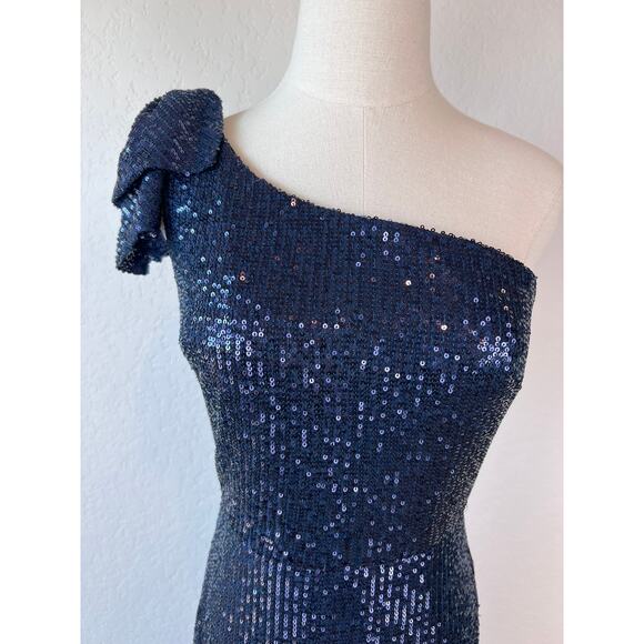 Ieena Duggal Sequined Bow Detail Midi Dress with High Slit Navy Blue size 2 - Picture 4 of 14